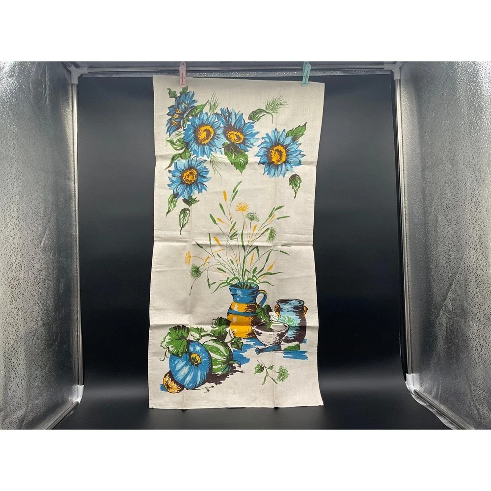 Retro Table Runner Blue Sunflowers Print 30